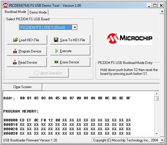 3.2.2.7 CDC Firmwarea "Boot Mode" gaudela "PICDEM FS USB Demo Tool" erabiliz nahi adina aldiz birprogramatu dezakegu PIC-a, nahi dugun aplikazioa egiteko.