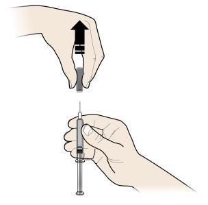 A Etapa 2: Preparare Trageţi cu atenţie de capacul gri al acului dintr-o mişcare, în direcţia opusă corpului.