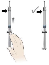 Dacă observaţi o bulă/un gol de aer: Ţineţi seringa preumplută cu acul în sus.