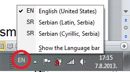 unosa može se vršiti i kombinacijom tastera Alt-Shift na tastaturi. Ova opcija se preporučuje jer omogudava da se u toku unosa teksta brzo pređe sa ćirilice na latinicu, i obrnuto.