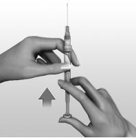 3 Eliminați aerul Pentru a elimina aerul, îndreptați acul seringii în sus. Loviți ușor seringa cu degetul pentru a aduce bulele către vârf.