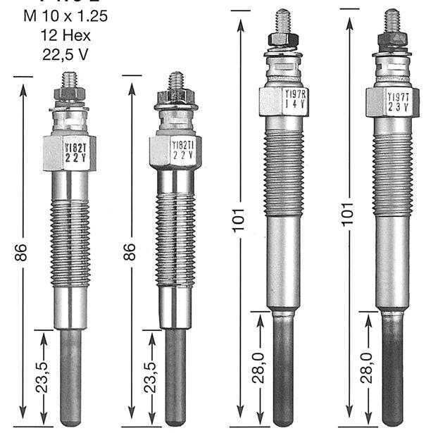 SERIES OF GLOW PLUG (ACTUAL SIZE) Y-168 R Y-172 Y-173 M 10 x 1.25 M 10 x 1.