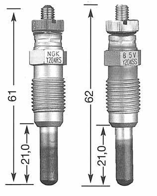 SERIES OF GLOW PLUG (ACTUAL SIZE) Y-204 RS