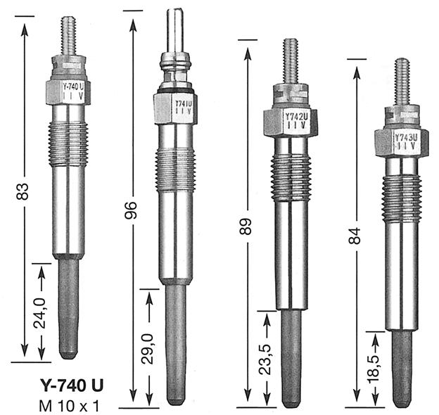 SERIES OF GLOW PLUG (ACTUAL SIZE) Y-740