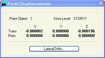 Khi ở trạng thái biến dạng (mục 2 phần D), ta kích phải chuột vào nút số 1. Lúc đó, hộp thoại Point Displacements xuất hiện. Hộp thoại này thể hiện giá trị biến dạng của nút số 1 theo các phương.