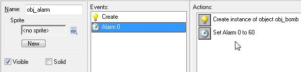 Η παραπάνω συμπεριφορά θα προστεθεί σε ένα νέο αντικείμενο το οποίο δεν θα το συνδέσουμε µε κάποιο sprite. Ονόμασε το obj_alarm.