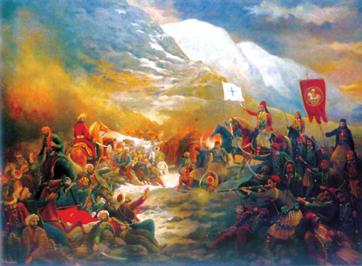 Η Μάχη της Αράχωβας, 1826. Έργο του Λαζαρή Φαρμάκη.