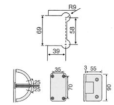 230 Stainless Steel 225 Μεντεσές 3 Θέσεων Γυαλί-Γυαλί 90 Μέγ.