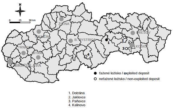 Obrázok 2: Evidované ložiská azbestu na Slovensku Zdroj: Štátny geologický ústav Dionýza Štúra (ďalej len ŠGÚDŠ ) http://www.geology.