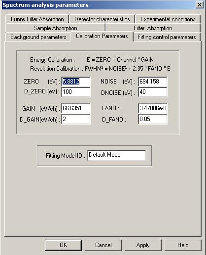 όπου: E = ZERO + ch GAIN (9) 2 2 fwhm NOISE 2.35* FANO * E = + (10) ZERO : η ενέργεια που αντιστοιχεί στο κανάλι 0 (default τιμή 0 ev).