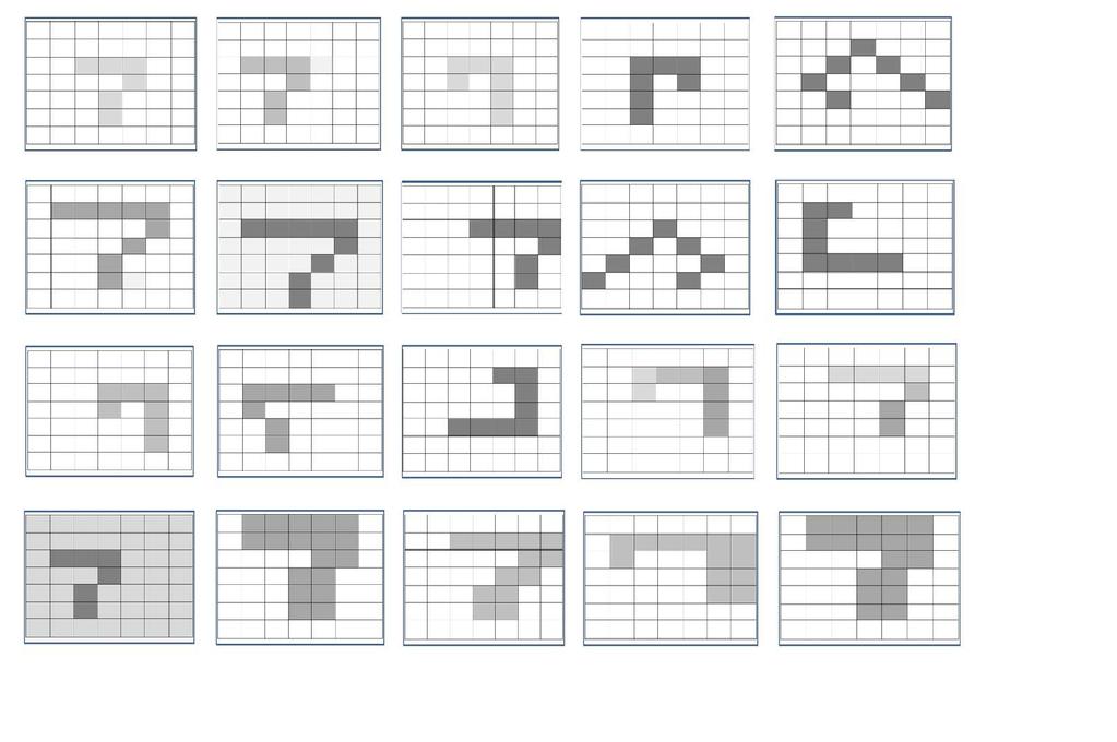 Figura 14.13: Exemple de imagini de test aleatorii, ce conţin cifra 7 sau cu densitate ridicată de pixeli gri.