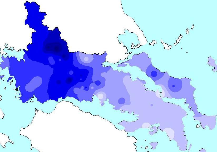 Τοπογραφικές και κλιματολογικές συνθήκες 0 20 40 km Μέση ετήσια βροχή (mm) 301-400 401-600 601-800 801-1000 1001-1200