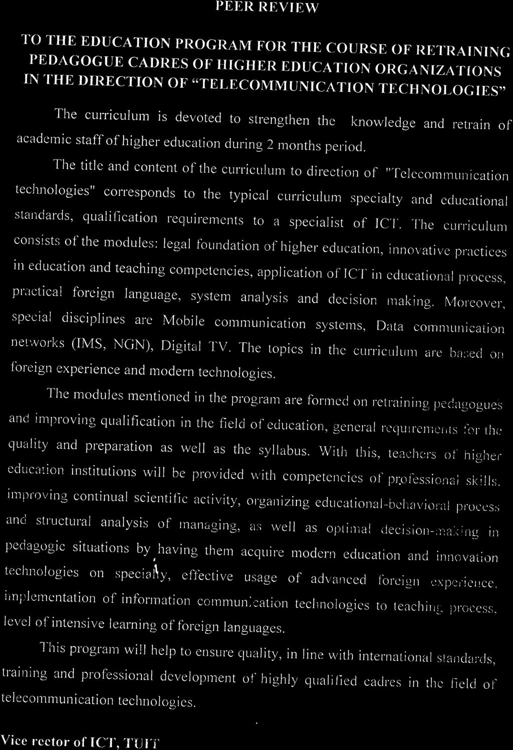 I'EIIIT RIIVIEW TO TI{E EDUCATION PROGRAM FOR ].