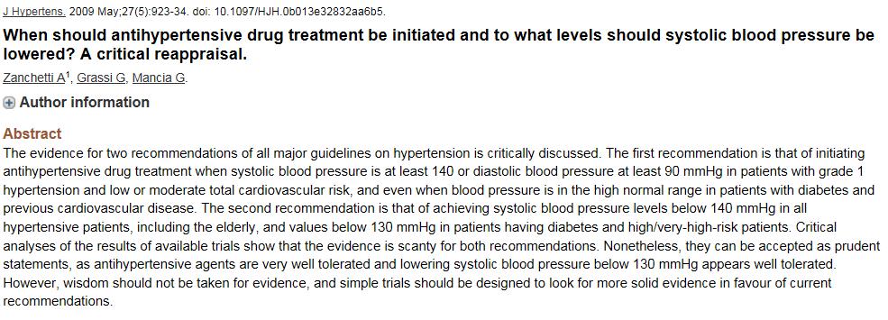 The second recommendation is that of achieving systolic blood pressure levels below 140 mmhg in all hypertensive patients, including the elderly, and values below 130 mmhg in patients having diabetes