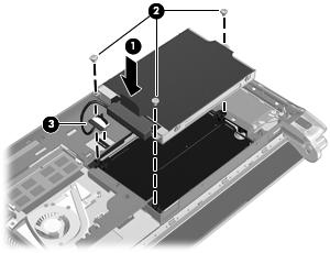 4. Πιάστε τη γλωττίδα του βύσµατος του καλωδίου της µονάδας σκληρού δίσκου (3) και πιέστε το βύσµα προσεκτικά πάνω στην κάρτα συστήµατος έως ότου ασφαλίσει στη θέση του. 5.