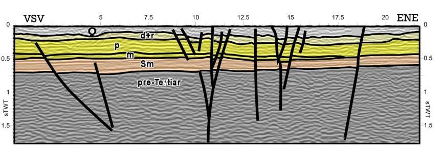 De remarcat subsidența activă în bazin în Pliocen și Cuaternar, subsidență ce este acomodată parțial de sistemele de falii dezvoltate