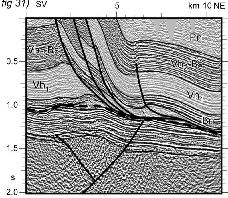 pe formațiunea sării de vârstă post-panoniană ce determină un stil tectonic decuplat de deformările la nivelul fundamentului pre-salifer; în centrul