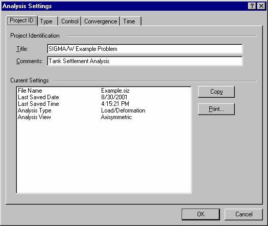 Xác định bài toán Để đặt tên và xác định bài toán: 1. Chọn Project ID từ KeyIn Analysis Settings. Hộp thoại sau xuất hiện: 4 2.