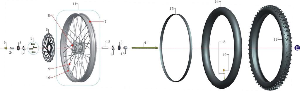 WHEEL ASSY FT. 10 Item Part # Description Req. Item Part # Description Req. 1 GB/T6187M12 nut, flanged, locking M12 1 11 04006202010130 rim assy. Front, 21 1 2 9010017210000 spacer Φ20*Φ12.