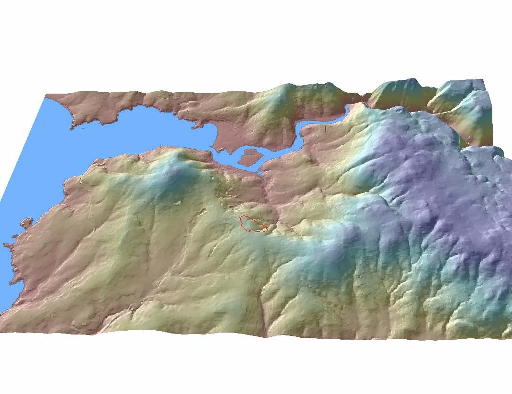 Deste modelo despréndese que o ámbito da modificación puntual sitúase nunha liña de corda entre os montes que circundan parte do concello de Pontedeume, e polo tanto estamos nunha zona relativamente