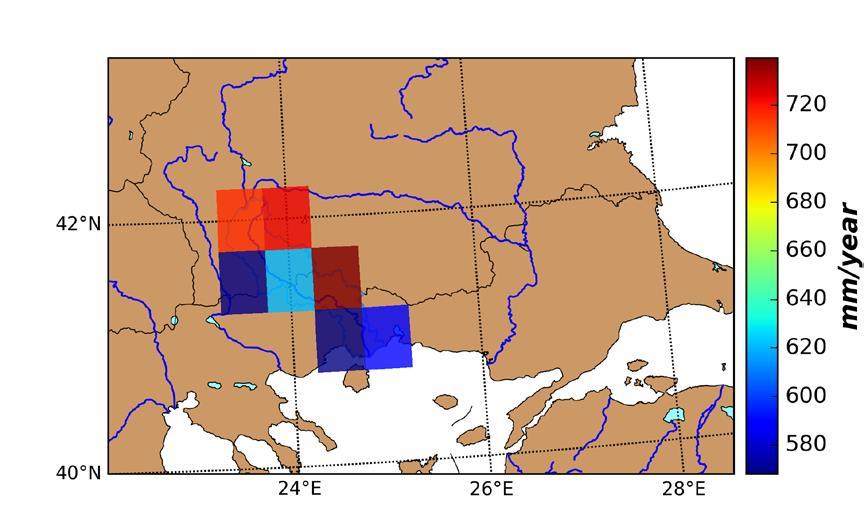 Κατακρημνίσεις στην λεκάνη απορροής του Ποταμού Νέστου, όπως ανακτήθηκαν από το GPCC (1981-2010) Μέση