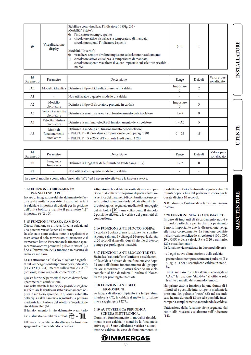 Id Parametru Parametrul Descriere Domeniul Standard A0 Modelul Setați Definește tipul instalației hidraulice a centralei hidraulic 2 2 A1 - Nu este utilizat în cazul acestui model de centrală - - A2