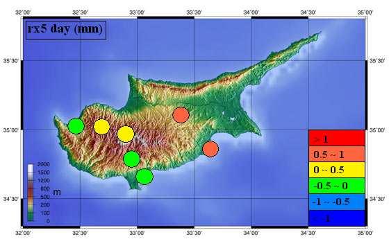 4.2 είκτες κατακρήµνισης για την περίοδο 1985-2007 Εικόνα 20. Τάση δείκτη RX1day.