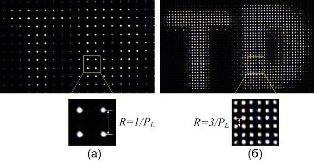 Линз матриц 2-оос нэмэлт гэрэл үүсгэгчээс гарсан цацрагууд хоорондоо давхцахгүй байрлал болох Хүснэгт 1-ийн үзүүлэлтээр 5 f/4=4.125 мм зайд SLM дэлгэцийг байрлуулах ёстой.