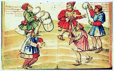 4. Λογοτεχνία, Επιστήμη και Τέχνη της Μεσαιωνικής Ευρώπης Περιπλανώμενοι μουσικοί. Μικρογραφία από ισπανικό χειρόγραφο (1529).