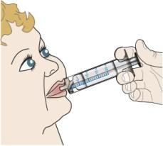 Τοποθετείστε το άκρο της σύριγγας στο εσωτερικό του μάγουλου του παιδιού. Πιέστε αργά το έμβολο προς τα κάτω ως το τέλος ώστε το φάρμακο να πάει στο στόμα του παιδιού.