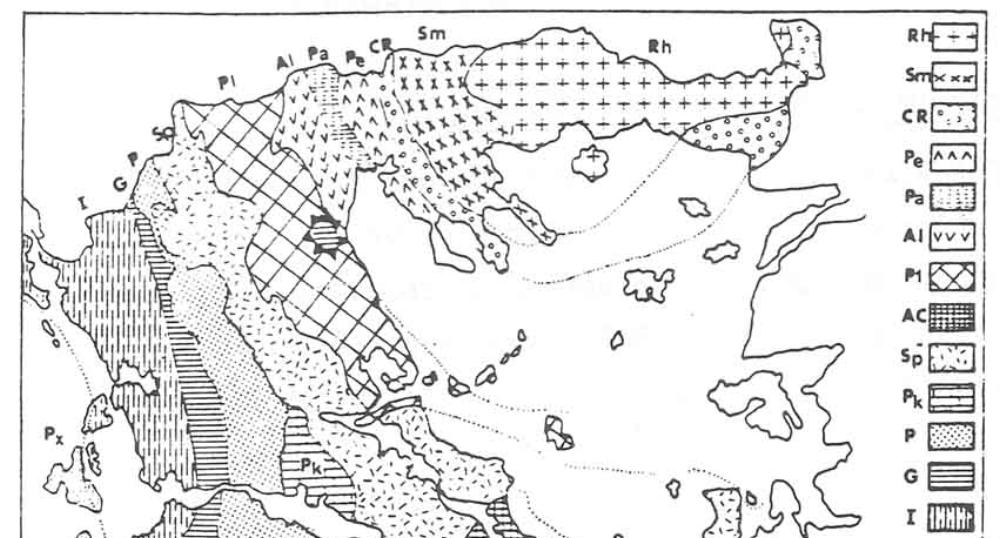 Χάρτης 3.2.3. Γεωτεκτονικό σχήμα των Ελληνίδων ζωνών.