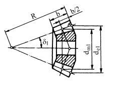 Angrenaje 59 Deoarece elementele geometrice sunt definite pe conul frontal exterior, unde şi modulul m e este standardizat, iar calculul de rezistenţă se efectuează la nivelul conului frontal median,