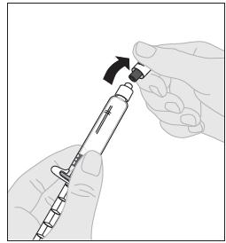 φιαλιδίου. 7. Προσαρτήστε τη ράβδο εμβόλου (C) στη σύριγγα διαλύτη εισάγοντας το άκρο της ράβδου εμβόλου μέσα στο άνοιγμα στο έμβολο σύριγγας.