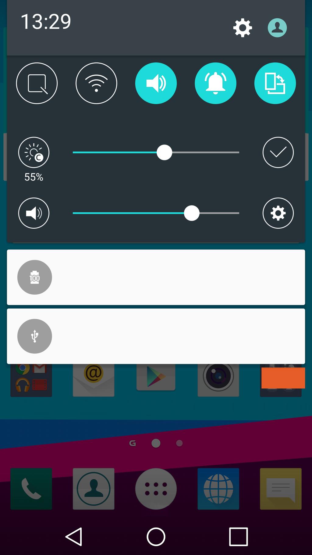 Quick Settings Area Notifications Clear Tap each quick setting button to toggle it on/off. Touch and hold the desired button to directly access the settings menu for the function.