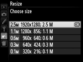 Επισημάνετε το Choose size (Επιλογή μεγέθους) και πιέστε το 2. Θα εμφανιστούν οι επιλογές που φαίνονται στα δεξιά. Επισημάνετε μια επιλογή και πιέστε το J. 3 Επιλέξτε φωτογραφίες.