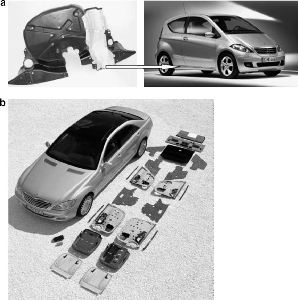 Εικόνα 2.12: (a) Προφυλακτήρας στο μοντέλο Mercedes A class, κατασκευασμένος από σύνθετα ενισχυμένα με ίνες από μπανάνα.