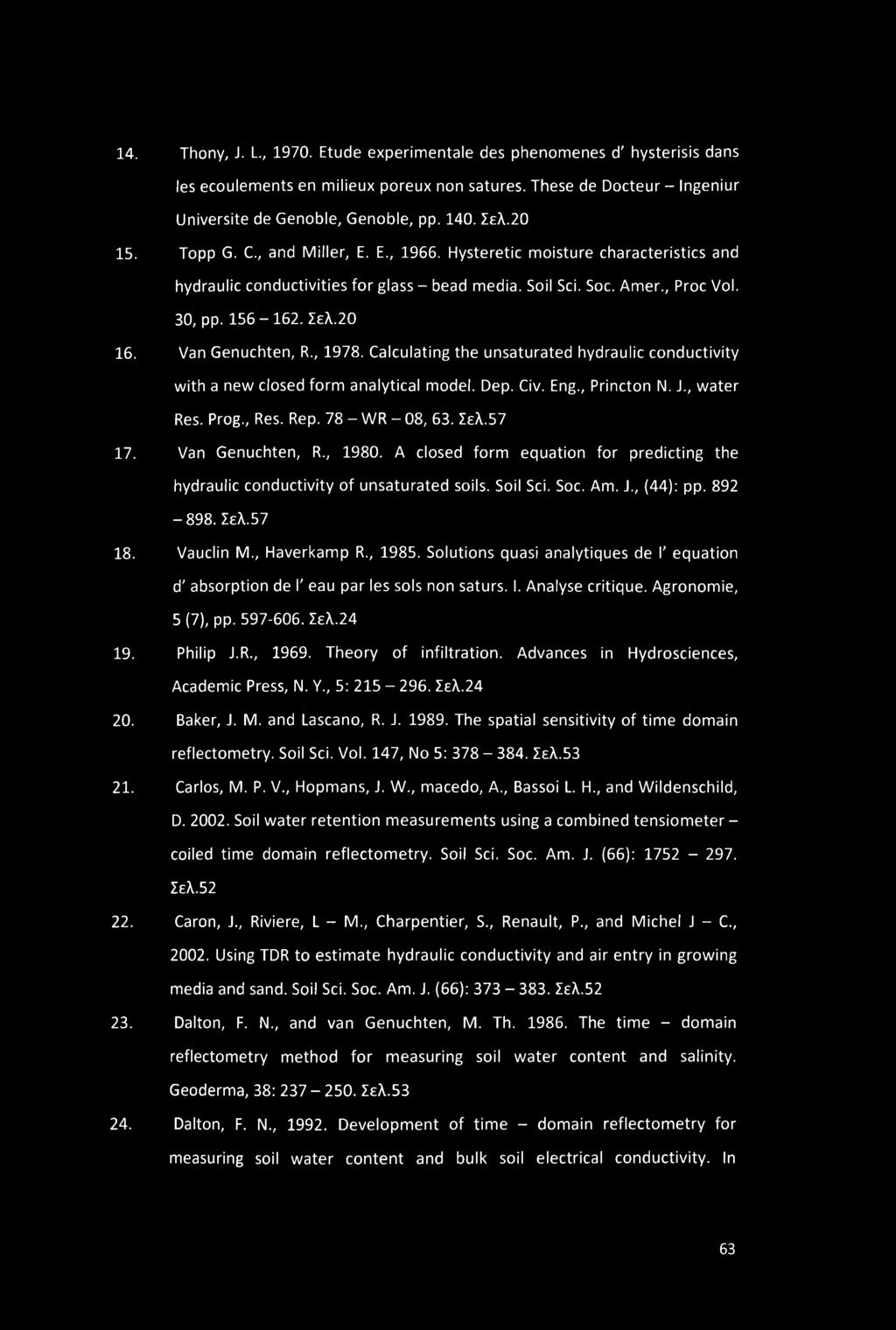 Van Genuchten, R., 1978. Calculating the unsaturated hydraulic conductivity with a new closed form analytical model. Dep. Civ. Eng., Princton N. J., water Res. Prog., Res. Rep. 78 - WR - 08, 63. Σελ.