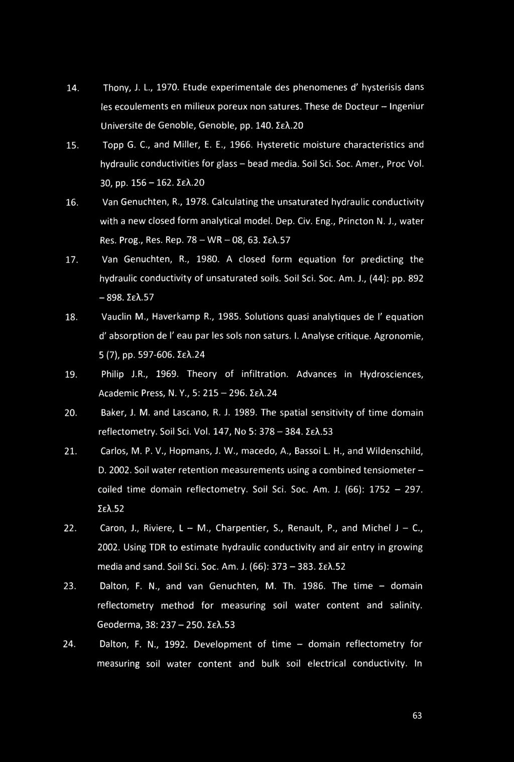 Van Genuchten, R., 1978. Calculating the unsaturated hydraulic conductivity with a new closed form analytical model. Dep. Civ. Eng., Princton N. J., water Res. Prog., Res. Rep. 78 - WR - 08, 63. Σελ.