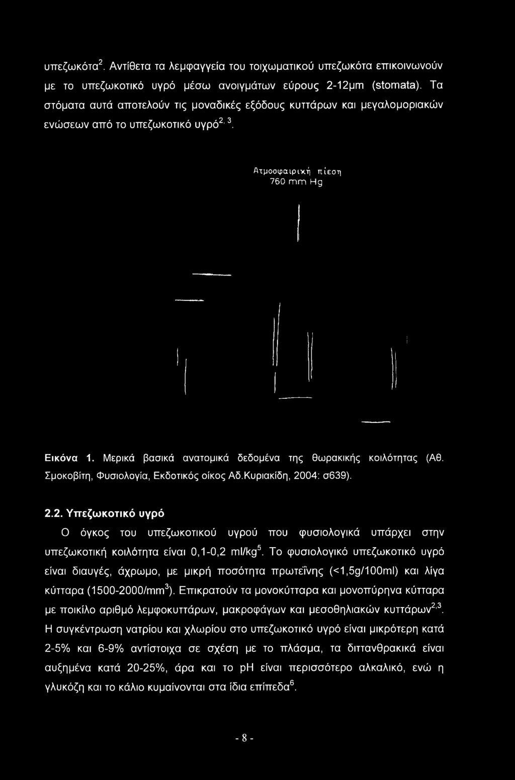 Το φυσιολογικό υπεζωκοτικό υγρό είναι διαυγές, άχρωμο, με μικρή ποσότητα πρωτεΐνης (<1,5g/100ml) και λίγα κύτταρα (1500-2000/mm3).