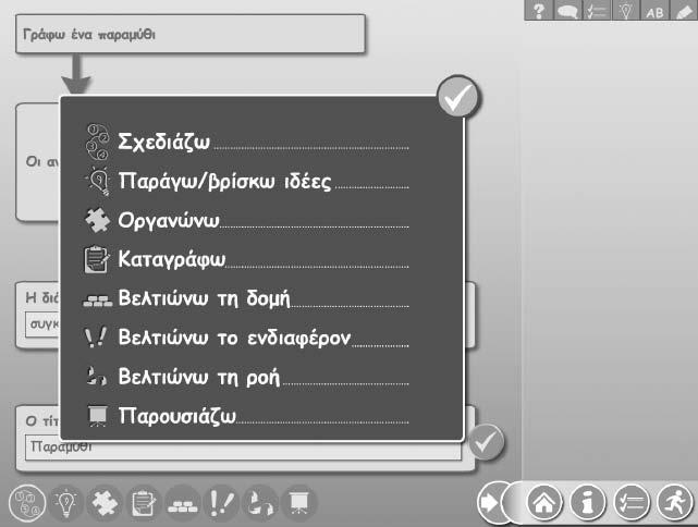 104 Ελληνόγλωσση Εκπαίδευση και Ηλεκτρονική Μάθηση στη Διασπορά Οι συγγραφικές δραστηριότητες/βήματα Τα κουμπιά που παραπέμπουν στις επιμέρους συγγραφικές δραστηριότητες Το κουμπί «Βήματα» Εικ.