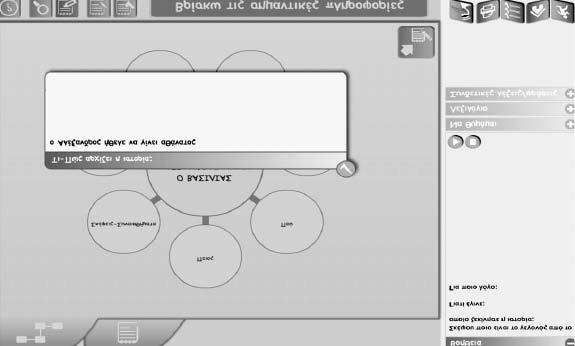 130 Ελληνόγλωσση Εκπαίδευση και Ηλεκτρονική Μάθηση στη Διασπορά Τα κουμπιά επαναφοράς του νοητικού χάρτη και του κειμένου Ο νοητικός χάρτης Η βοήθεια Το πλαίσιο καταγραφής Εικ.