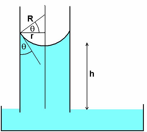 dvig ali spust kapljevine opazimo, ko v njo potopimo kapilaro s polmerom r Vzemimo tako kapilaro, da kapljevina omoči steno Pri tem je mejni kot manjši od 9, kapljevina pa se v kapilari dvigne