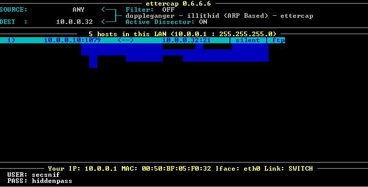 :04:76:DC:B3:A6 προορισµός ο υπολογιστής µε την ip 10.0.0.32 και την MAC address 2) Έπειτα πατάµε το πλήκτρο (α) (ARP poisoning based sniffing) το οποίο ενεργοποιεί τη λειτουργία sniffing σε δίκτυα µε switches.
