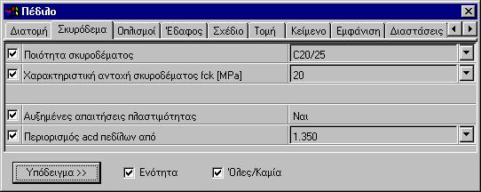 208 Fespa 7 3.8.1.2 Σκυρόδεµα Εικόνα 3.49: Οι παράµετροι της κάρτας «Σκυρόδεµα» του πεδίλου.