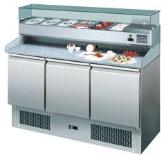 Ψυγεία σαλατών - πίτσας Ψυγείο σαλατών με υποδοχή για GN 1/1. Τεχνικά χαρακτηριστικά: Ανοξείδωτο AISI 304, 18/10. Με ενσωματωμένο ψυκτικό μηχάνημα zanussi ή Embraco.