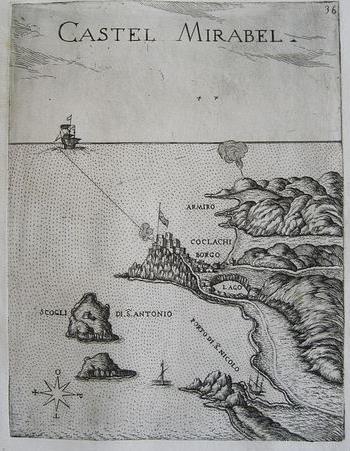 "Castel Mirabel» και «Porto S. Nicolo του Marco Boschini's "Il Regno tutto di Candia" Venice 1651.