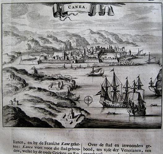 125 Porto dela Chanea, Χανιά 1688. Dapper, Olfert "Canea" Amsterdam Wolfgangh, Waesbergen, Boom.