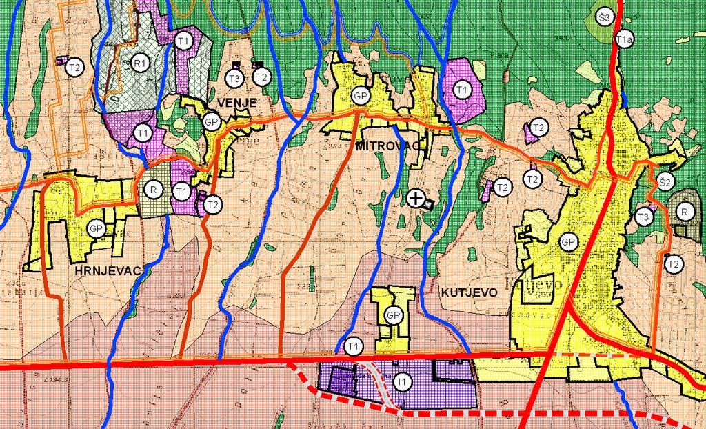 Slici 7 vidi se da je južno od Kutjeva predviđena nova gospodarska zona I.