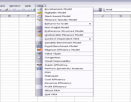 Оцена ефикасности здравственог система применом метода и техника савременог менаџмента приказаних у Табелама 14 и 15, DEA Excel Solver омогућава решавање и других DЕА модела који се нуде у менију