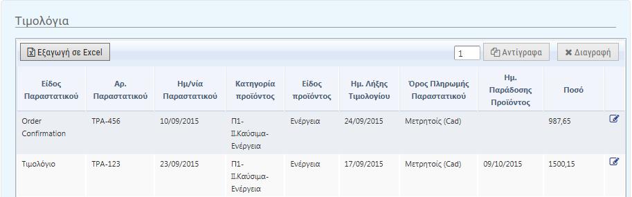 Εφόσον ολοκληρωθεί η επεξεργασία/διόρθωση των τιμολογίων ο Πελάτης, μπορεί να επιλέξει εξαγωγή σε μορφή excel.